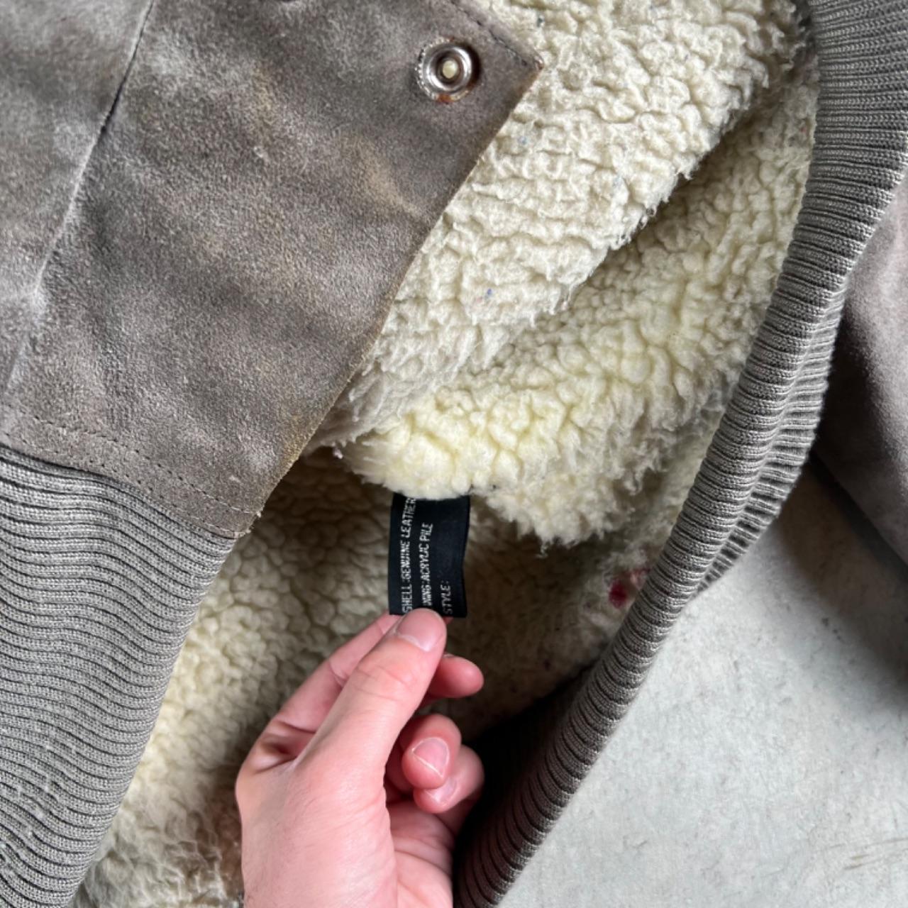 80s Wilsons Sherpa Lined Grey Suede Leather Bomber Jacket- XL