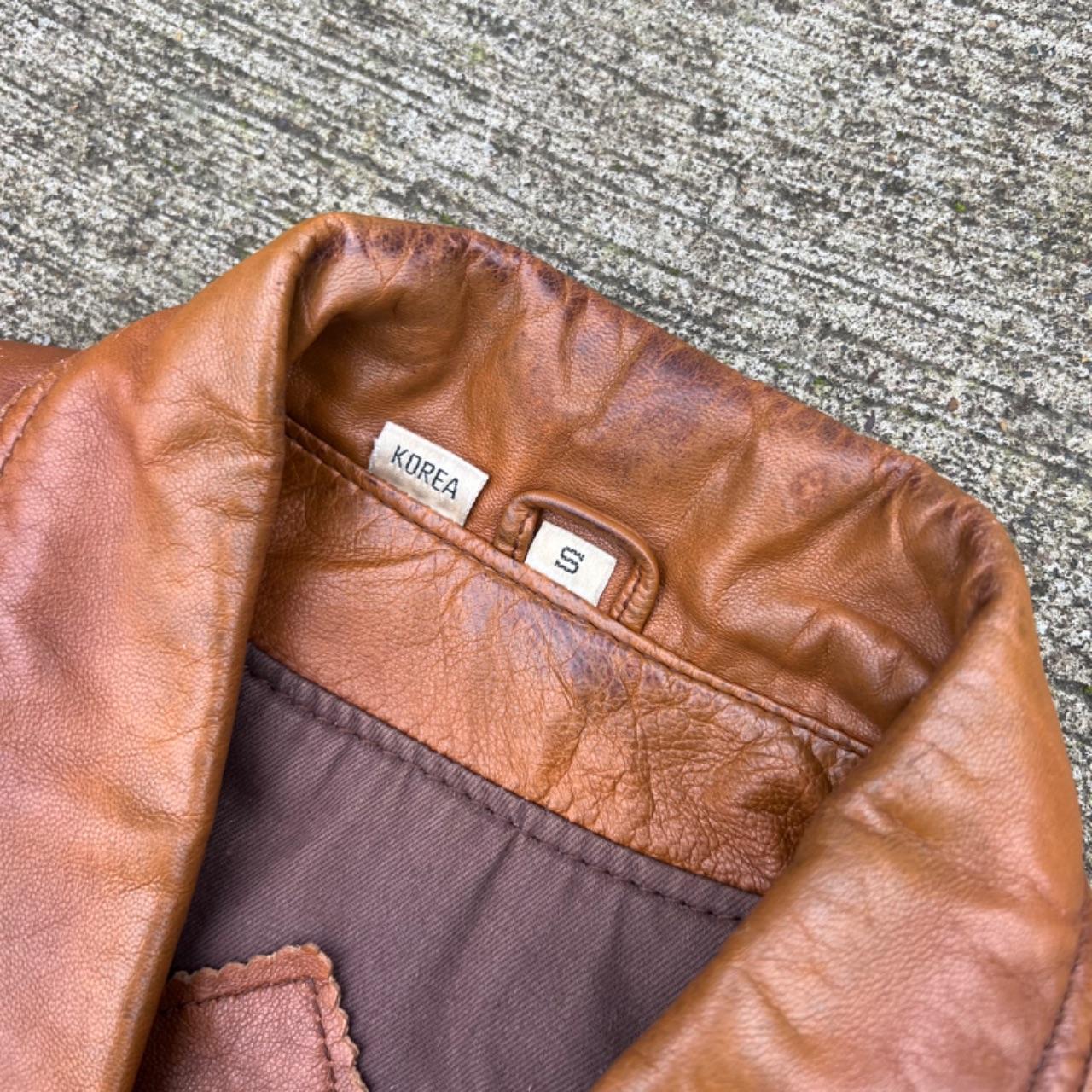 90s Caramel Brown Multi Zip Leather Bomber Jacket- S