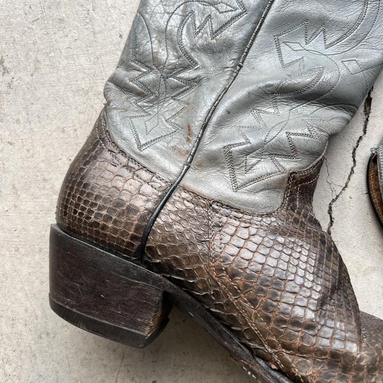 80s Grey Blue Leather Snakeskin Cowboy Boots- M's 10, W's 11.5