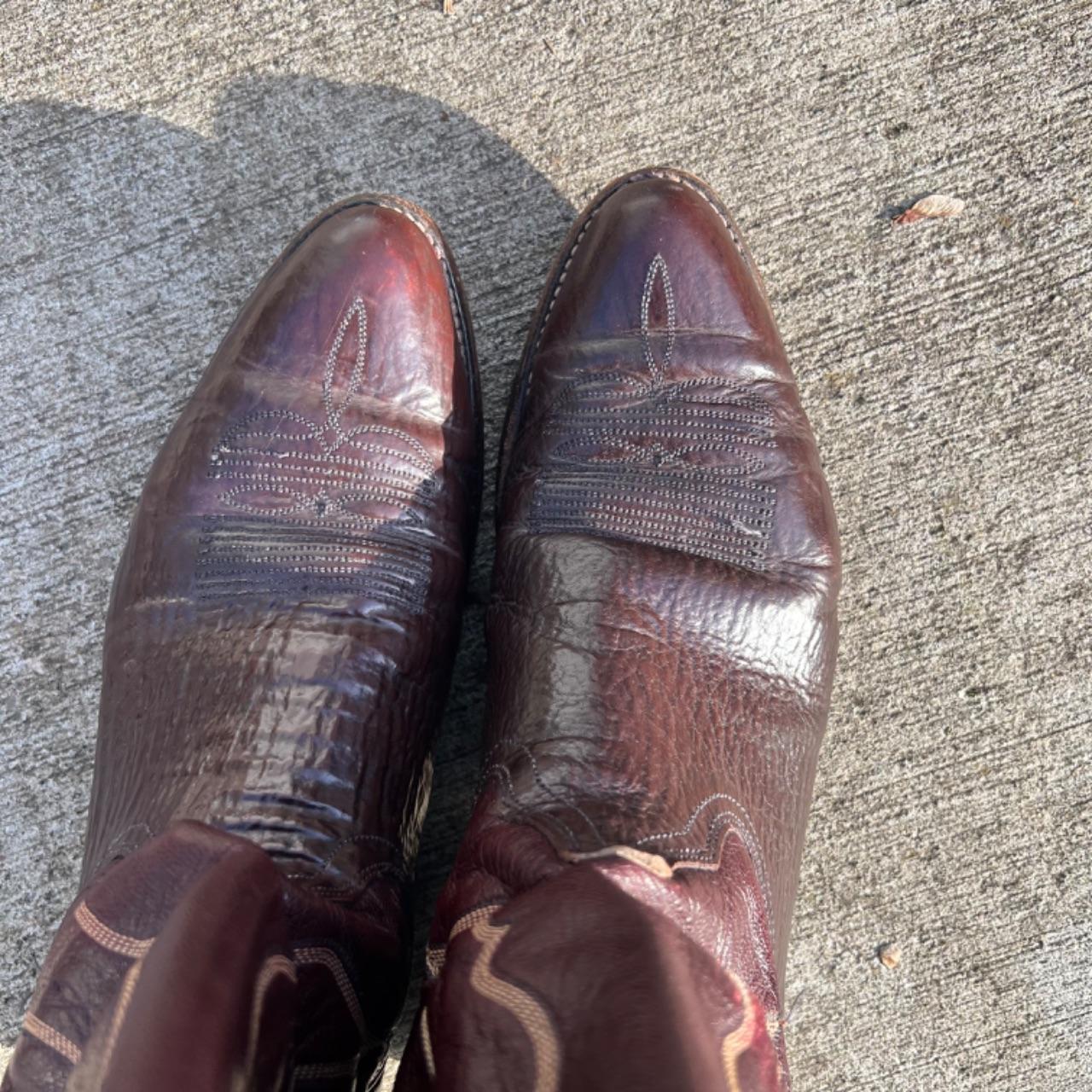 80s Two Tone Oxblood Burgundy Leather Cowboy Boots- M's 13, W's 14.5