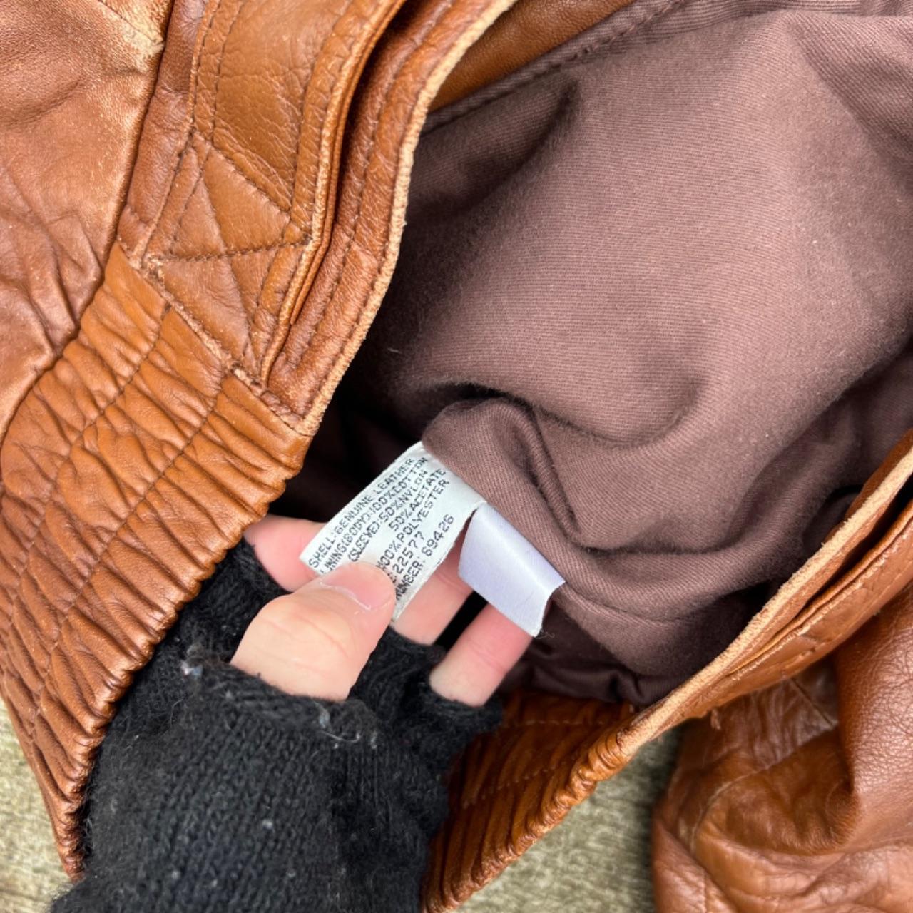 90s Caramel Brown Multi Zip Leather Bomber Jacket- S