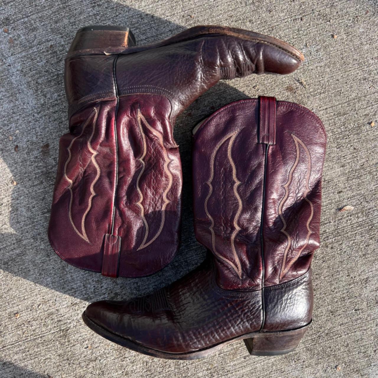80s Two Tone Oxblood Burgundy Leather Cowboy Boots- M's 13, W's 14.5