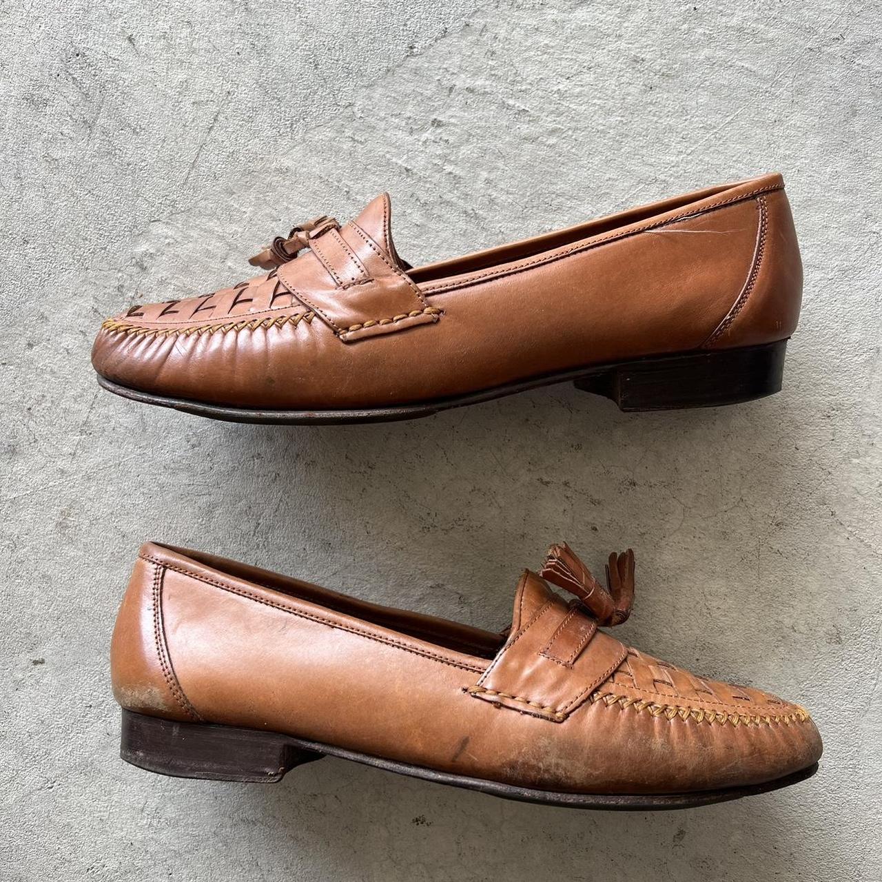 90s Tan Paneled Leather Tassel Loafers- M's 10, W's 11.5