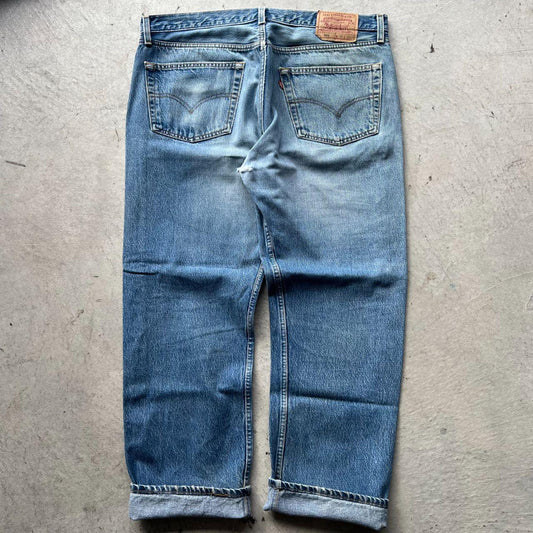 90s Levi's 501 Beautifully Faded Repaired Denim-39x28.5
