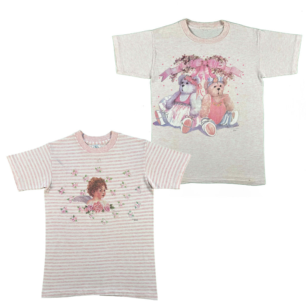 90s Striped Pink Teddy Bears, Angels, & Dogs Tees- SELECT SHIRT