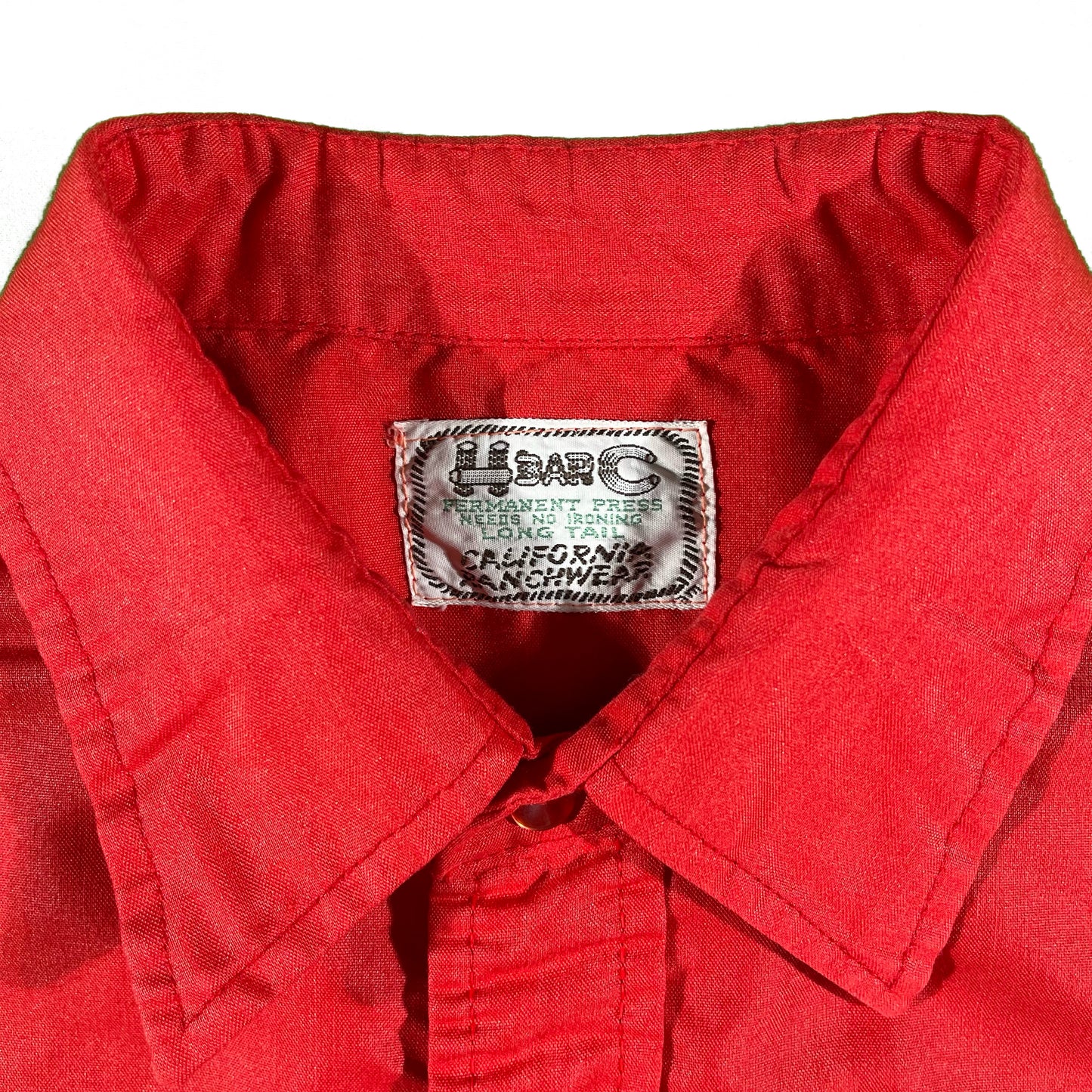 50s H Bar C Bright Red Western Pearl Snap Button Up- L
