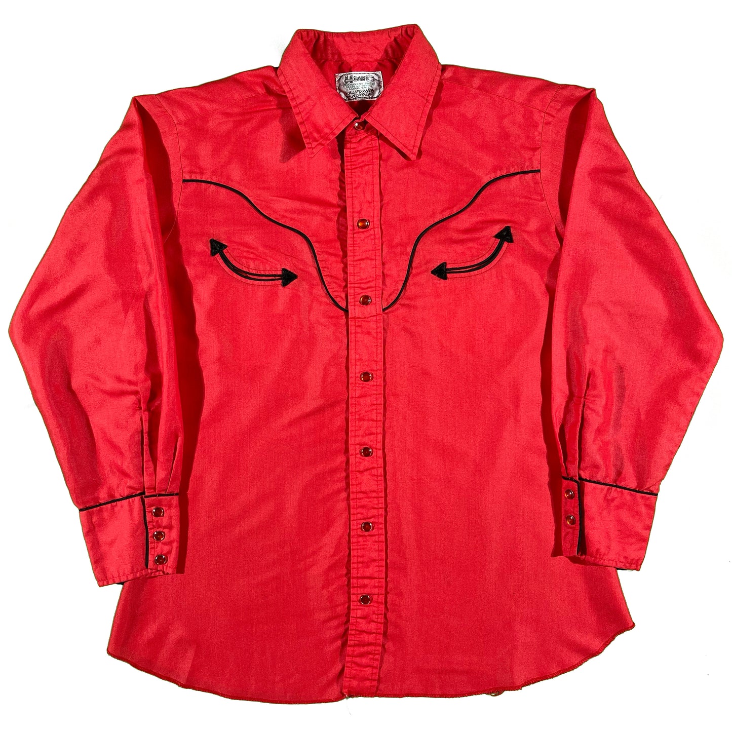 50s H Bar C Bright Red Western Pearl Snap Button Up- L