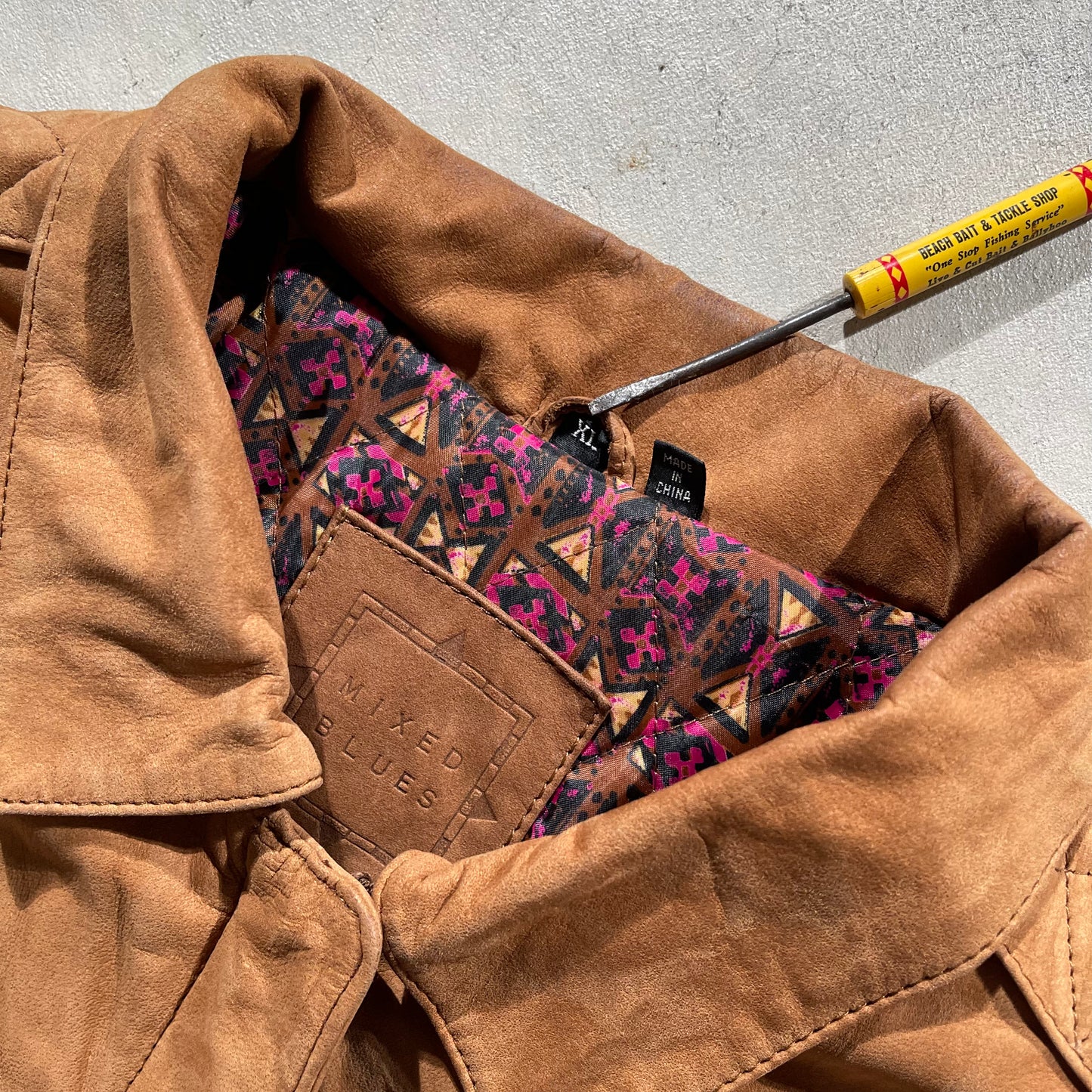 00s Floral Lined Leather Jacket- XL