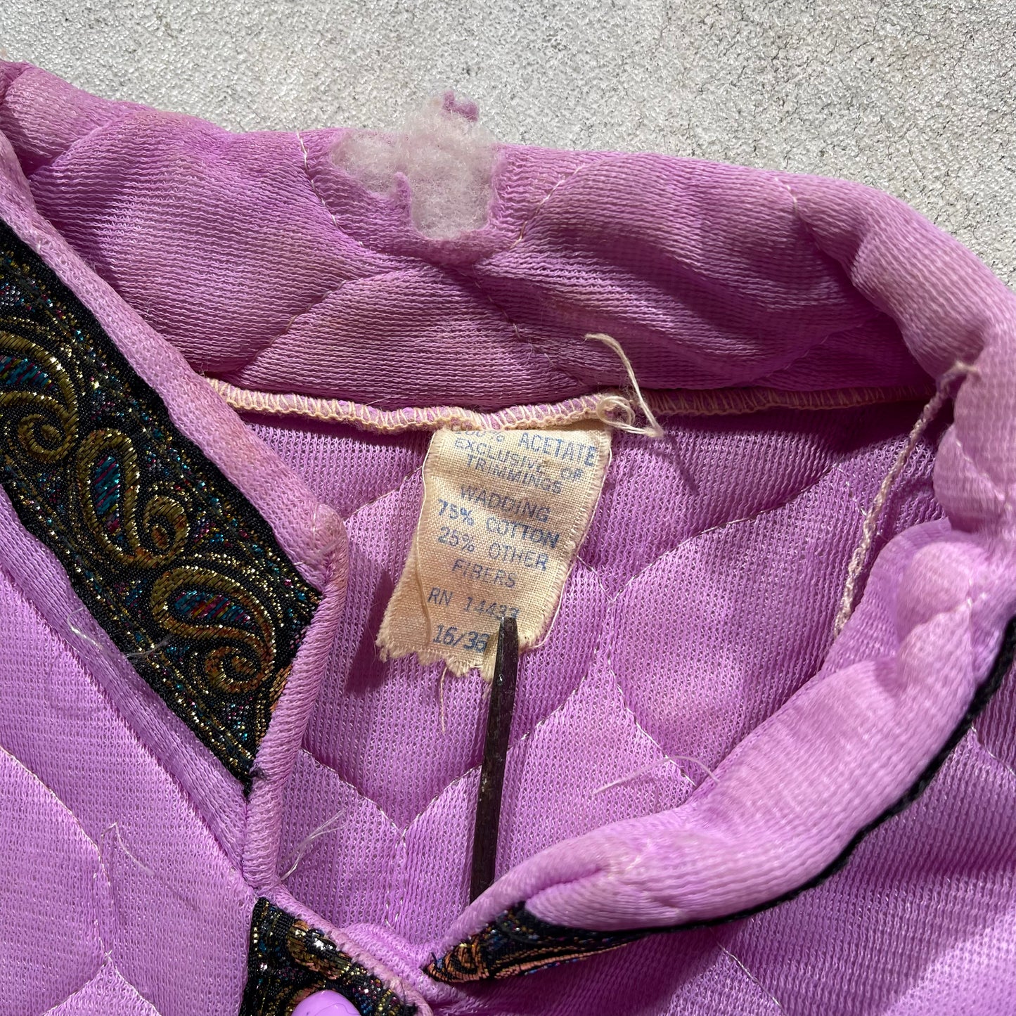 70s Quilted Acetate Lilac Button Up- S