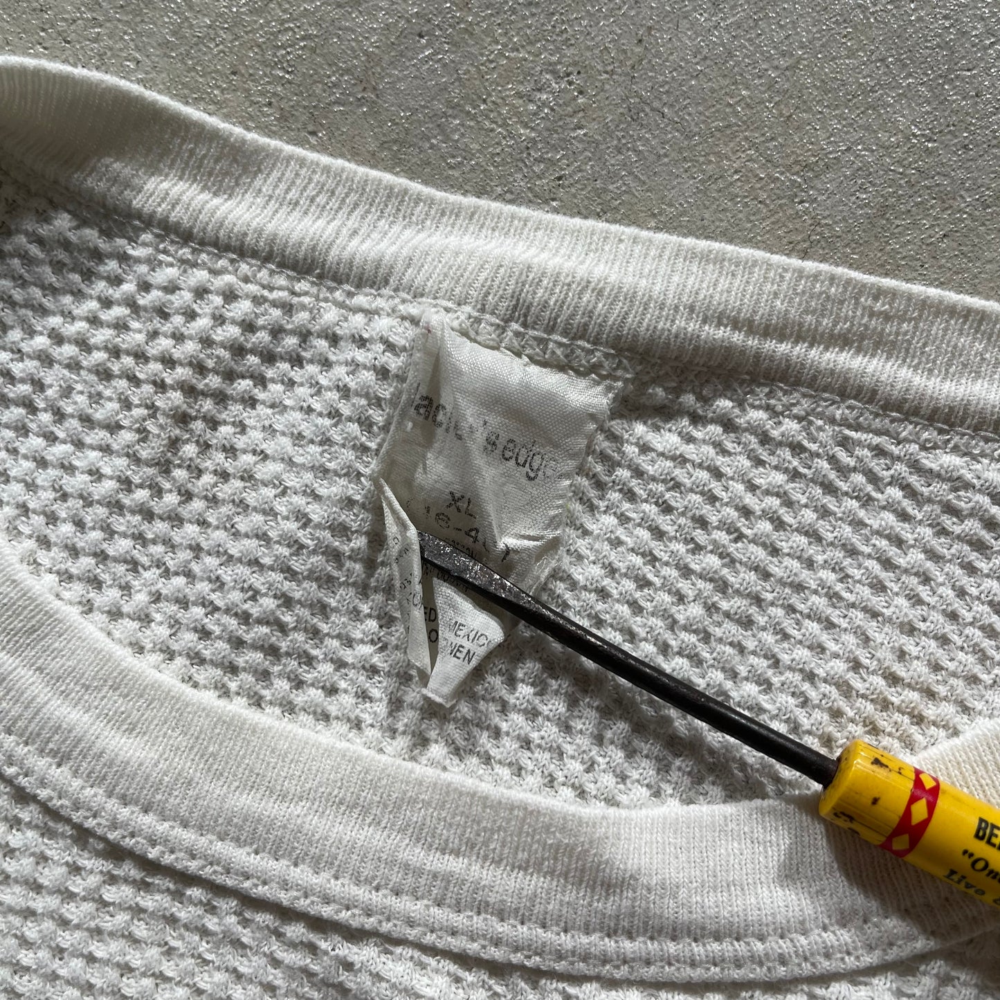 90s White Waffle Knit Thermal- L