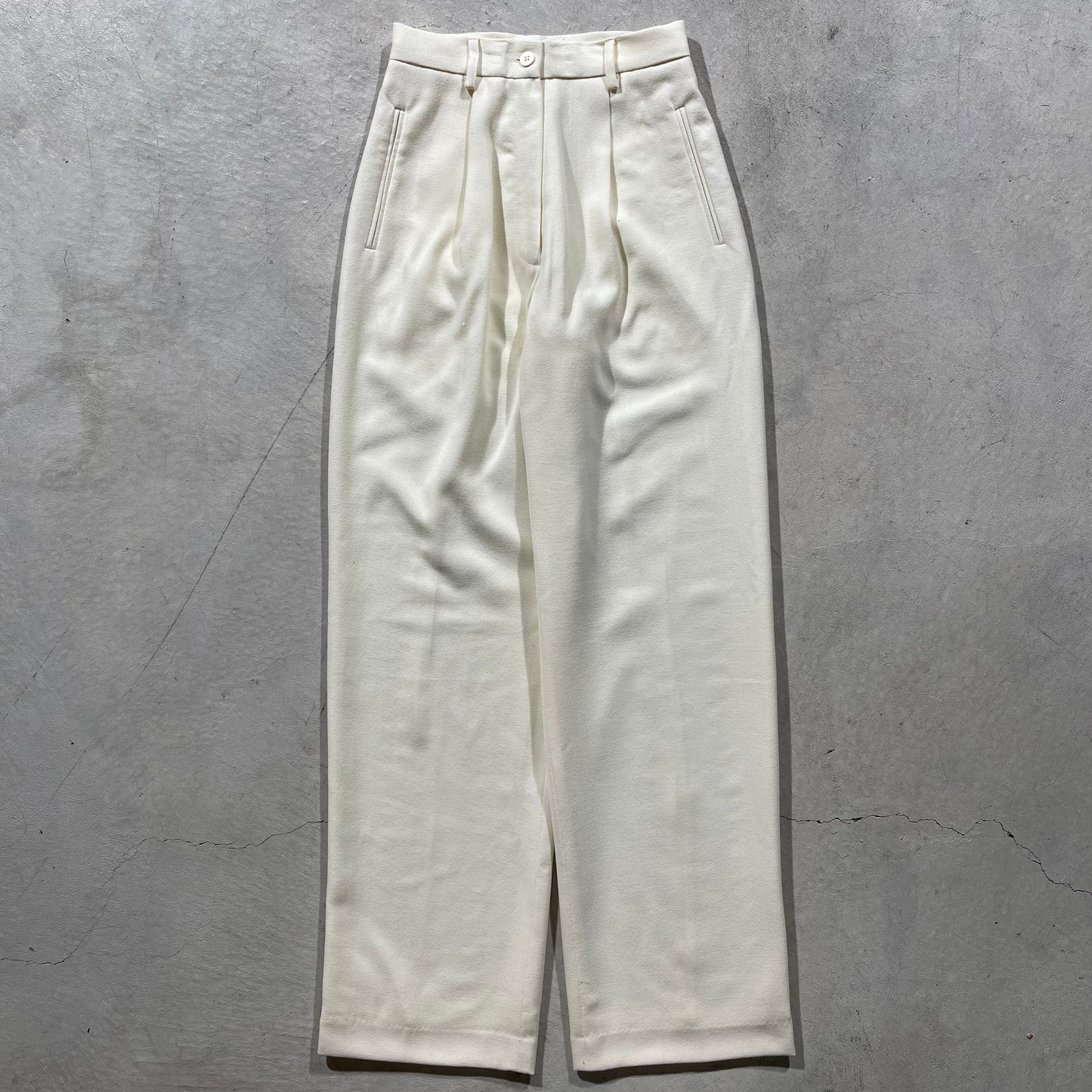90s Wide Leg Cream Polyester Pants- 23