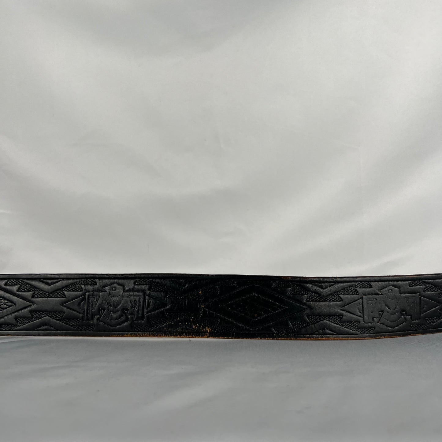 70s Embellished Black Western Aztec Leather Belt- 34"-38"