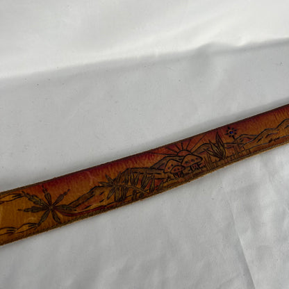 70s Weed and Mushrooms Leather Belt- 30"-32"