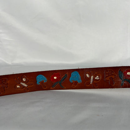 70s Hand Painted Mushroom Leather Belt- 25"-28"