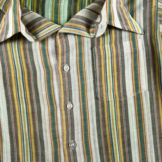 70s Spectacular Lightweight Striped Button Up Shirt- L