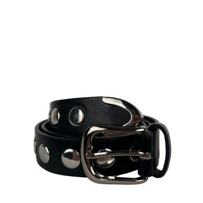 3 Piece Metal Studded Black Leather Belt- 28"-32"