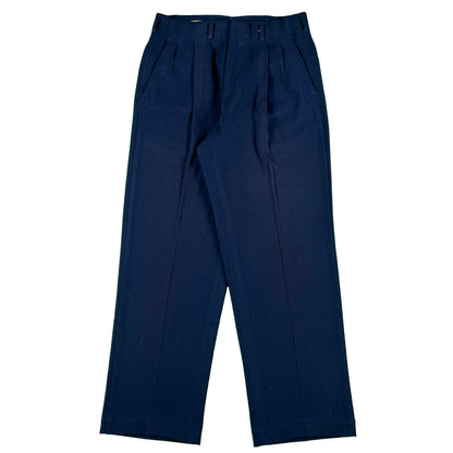 40s/50s Navy Blue Pleated Wool Trousers- 31x29.5