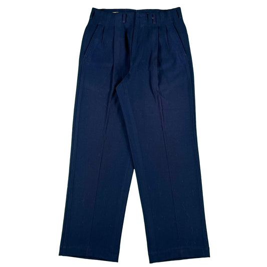 40s/50s Navy Blue Pleated Wool Trousers- 31x29.5
