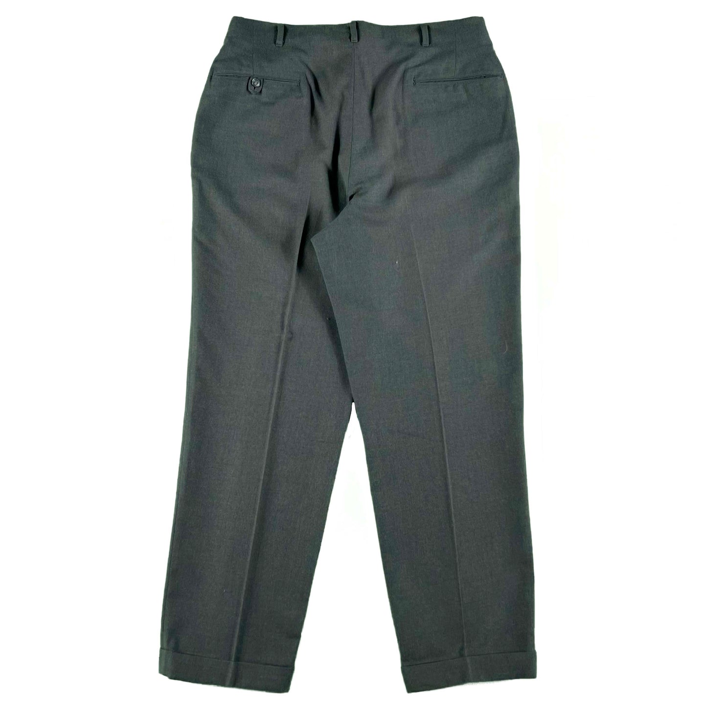 50s Dark Grey Pleated Worsted Wool Trousers- 33x28.5