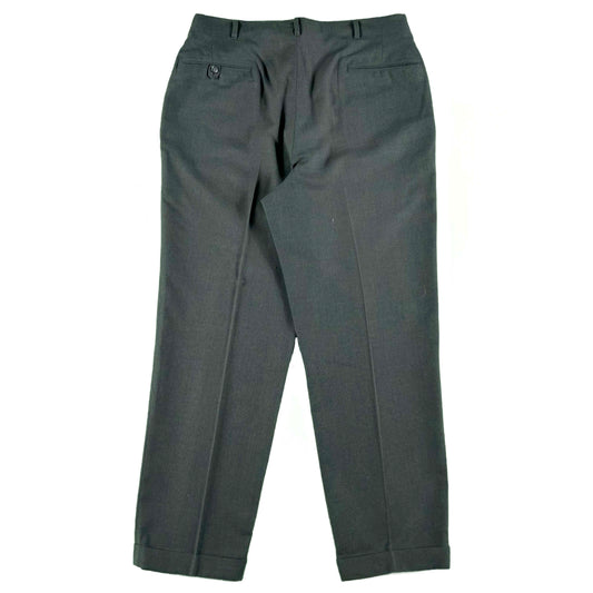 50s Dark Grey Pleated Worsted Wool Trousers- 33x28.5