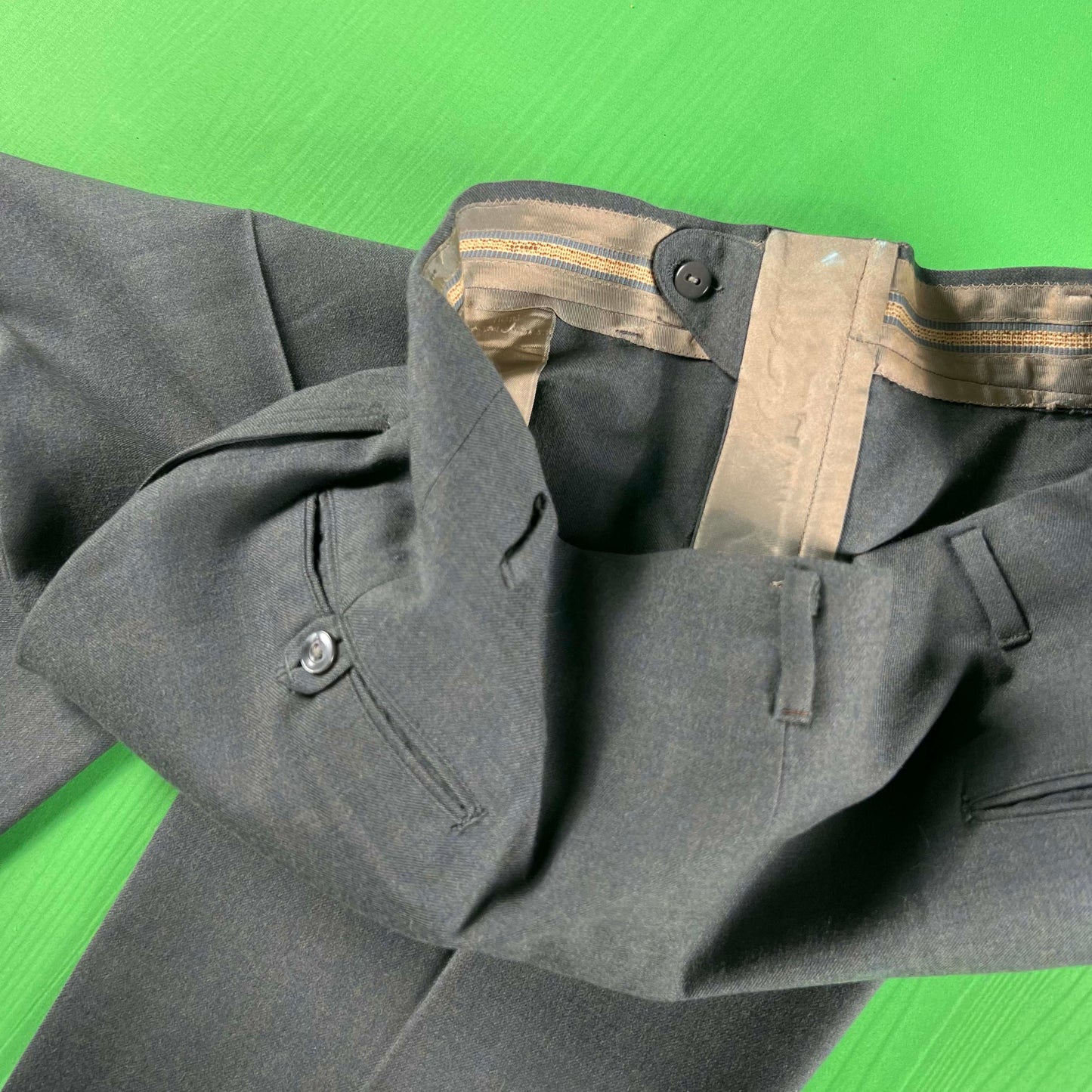 50s Dark Grey Pleated Worsted Wool Trousers- 33x28.5