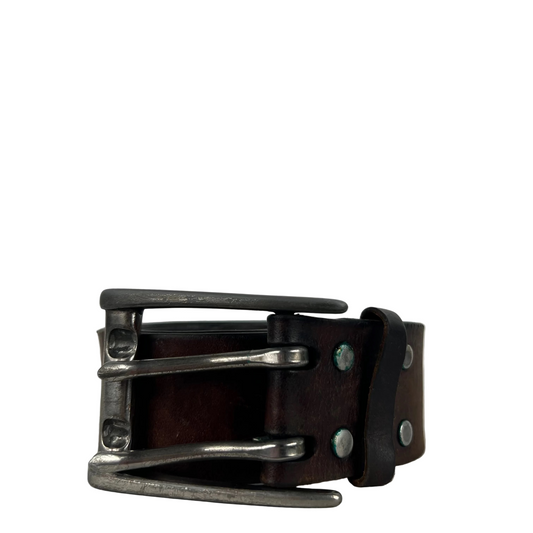 00s Patina Brown Leather Two Prong Belt- 32"-36"