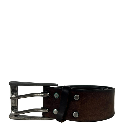 00s Patina Brown Leather Two Prong Belt- 32"-36"