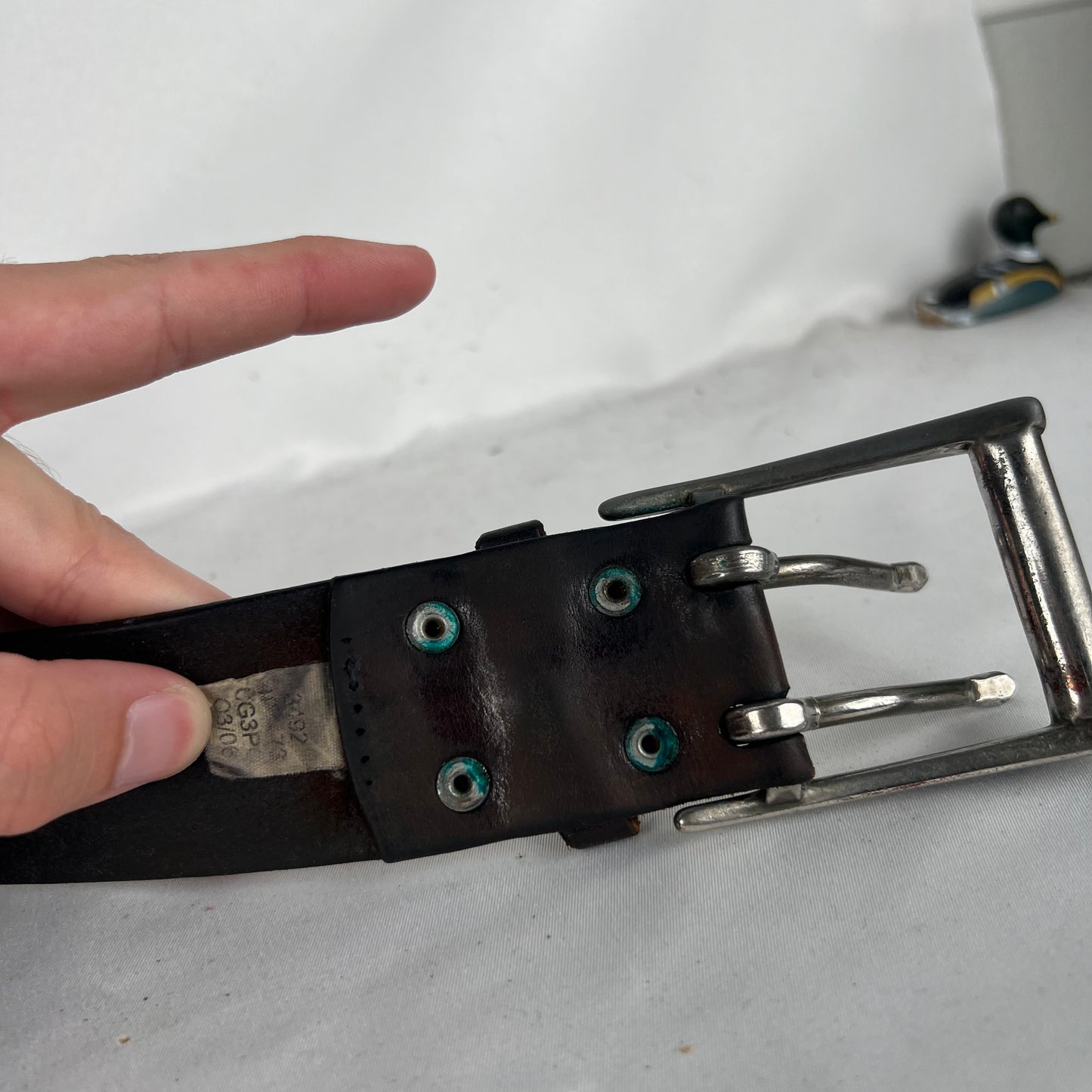 00s Patina Brown Leather Two Prong Belt- 32"-36"