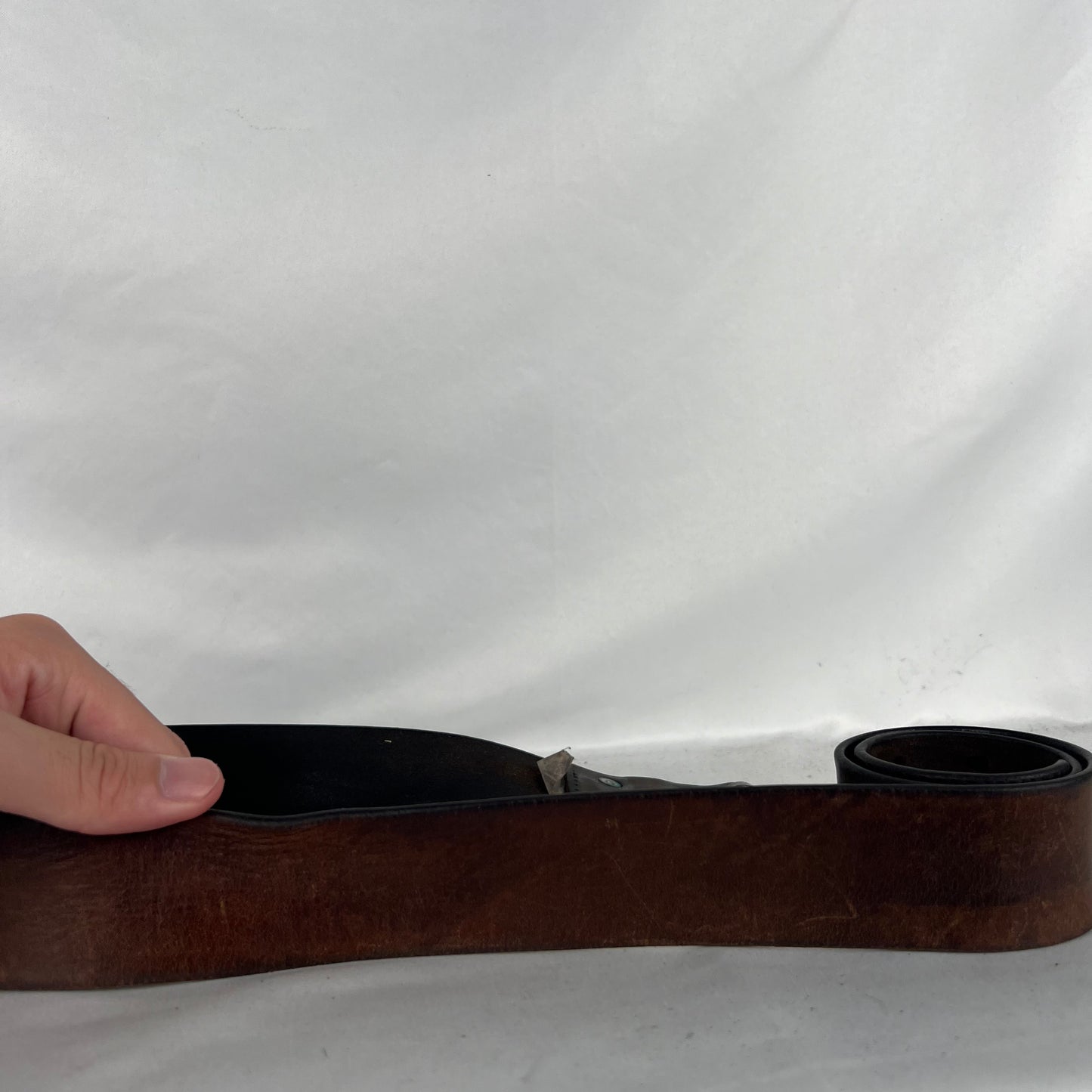 00s Patina Brown Leather Two Prong Belt- 32"-36"