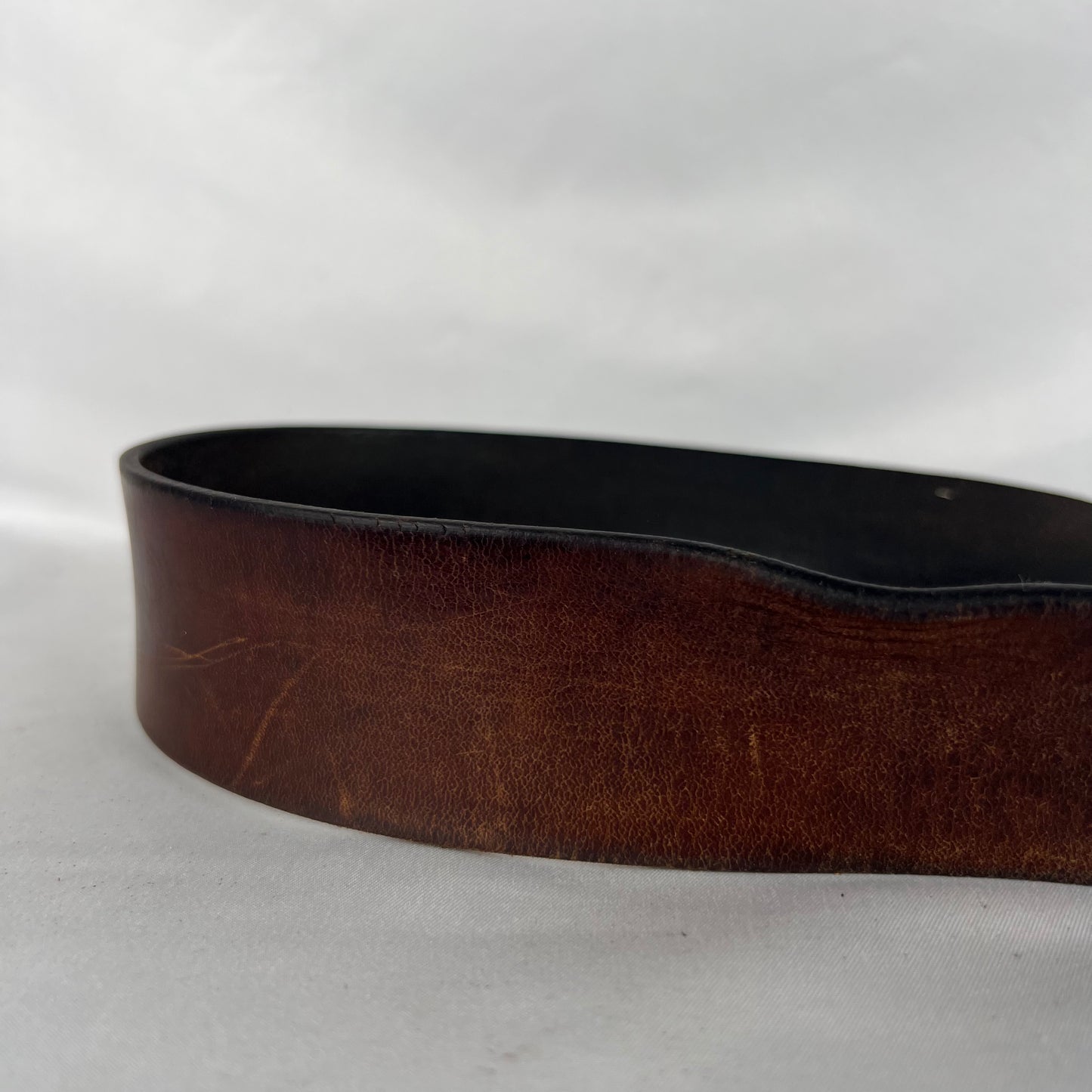 00s Patina Brown Leather Two Prong Belt- 32"-36"