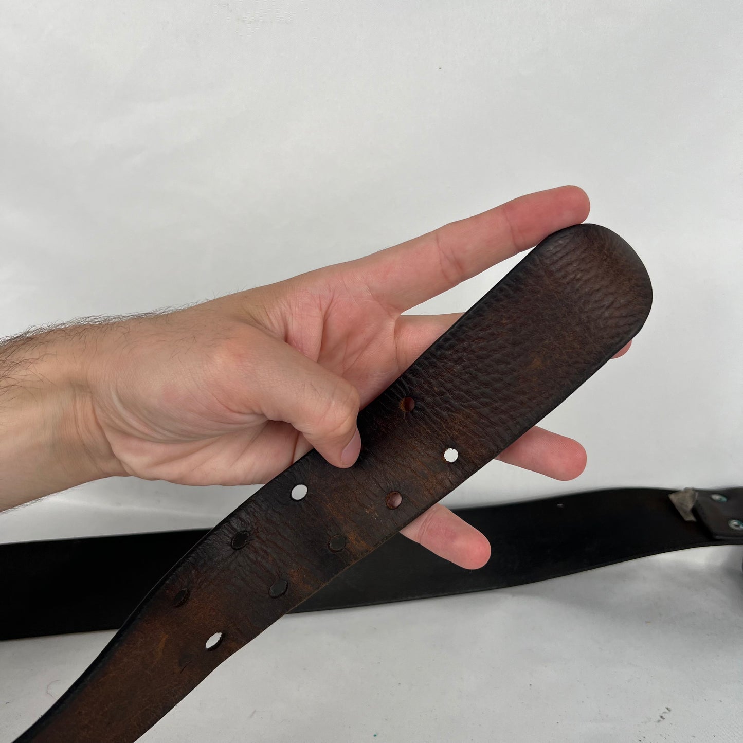 00s Patina Brown Leather Two Prong Belt- 32"-36"
