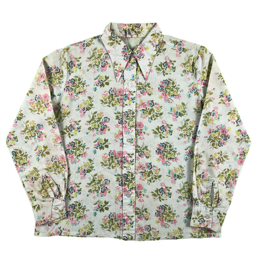 70s Light n Flowy Floral Button Up Shirt- M