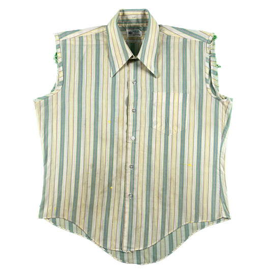 70s Sleeveless Striped Button Up Shirt- L