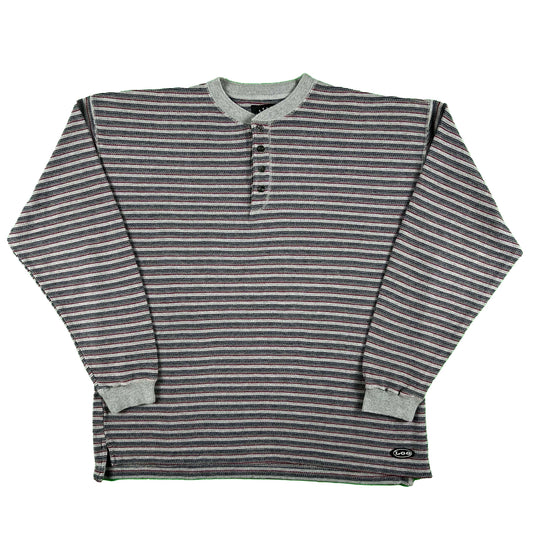 90s Lee Riveted Striped Henley Thermal- L