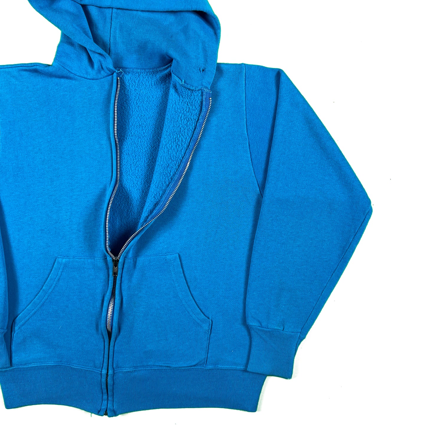 80s Blank Blue Razz Boxy Zip Up Hoodie- S