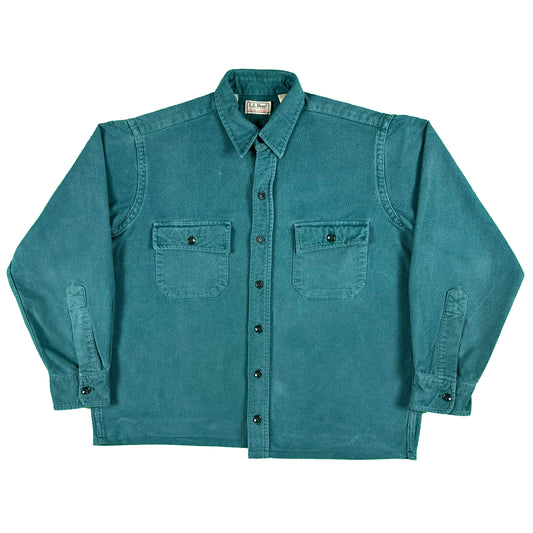 80s L.L. Bean Green Cropped Chamois Shirt- L
