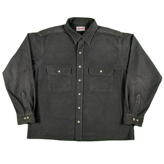 90s Faded Black Cropped Chamois Shirt- XL