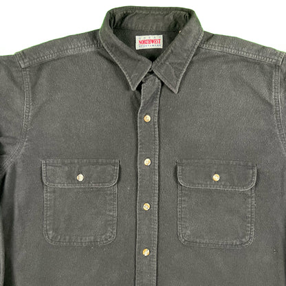 90s Faded Black Cropped Chamois Shirt- XL
