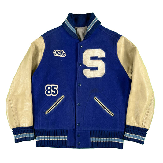 80s Wool and Leather Varsity Jacket- M