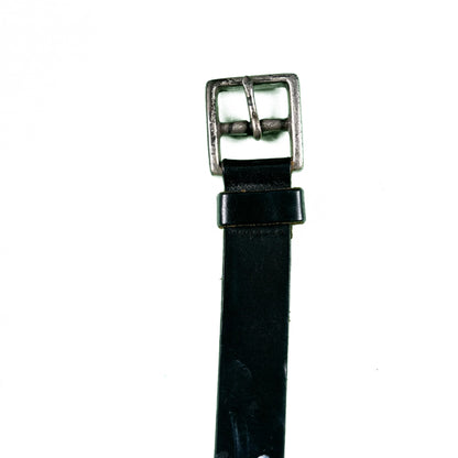 80s Square Buckle Black Leather Belt- 32-36