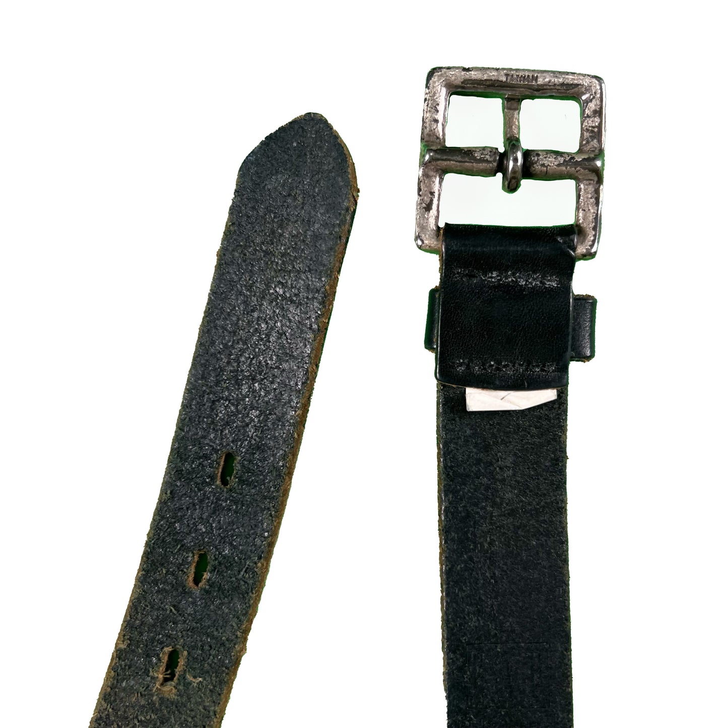 80s Square Buckle Black Leather Belt- 32-36