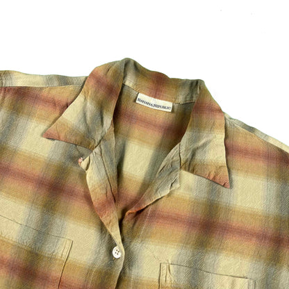 90s Banana Republic Shadow Plaid Loop Collar Flannel Shirt- S