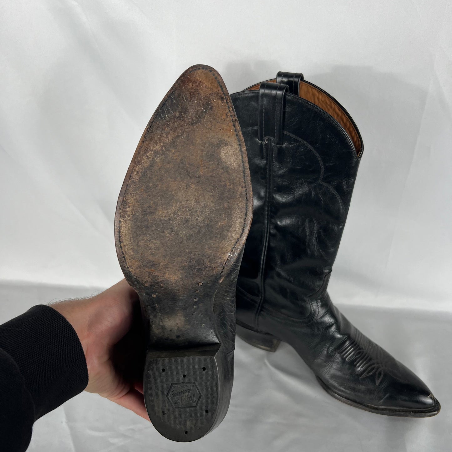 70s/80s Black Tony Lama Cowboy Boots- M's 9.5, W's 11