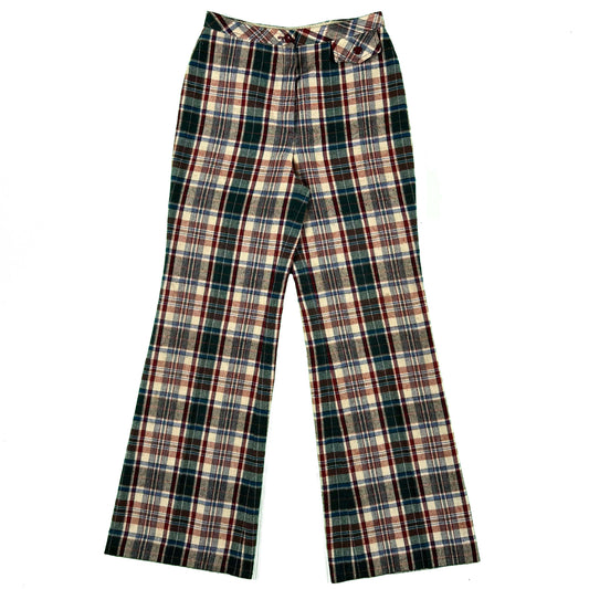 70s Plaid Flared Pants- 27x31