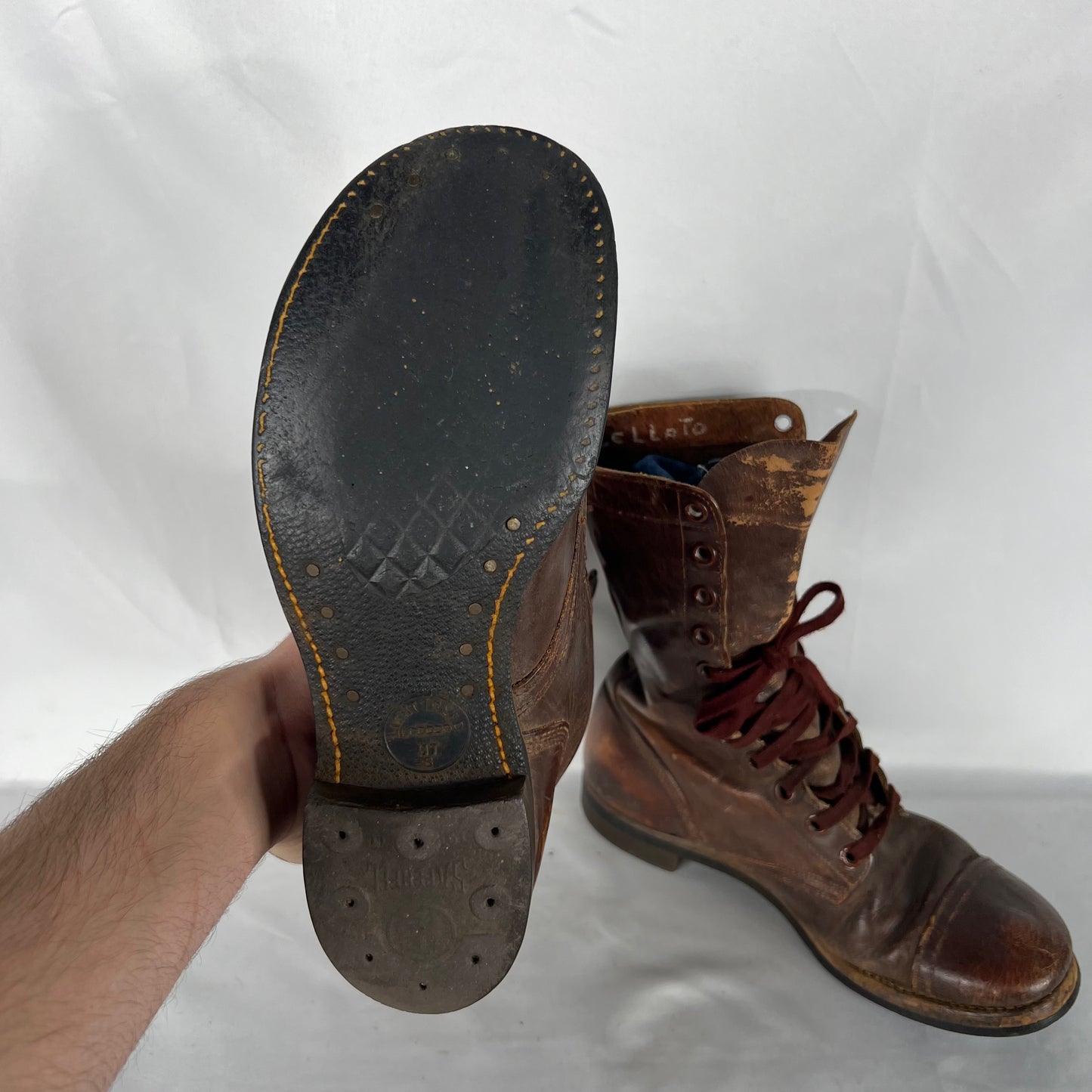 50s Patina Brown Combat Jumper Boots- M's 9, W's 10.5