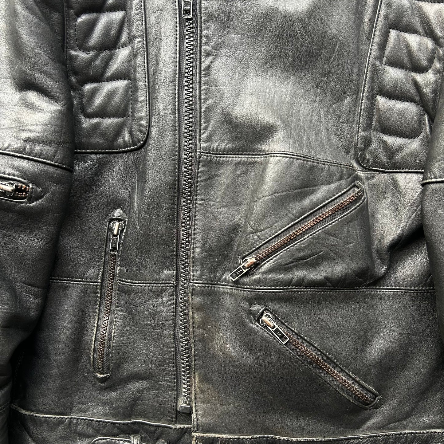 90s Wilson's Black Leather Moto Biker Jacket- M