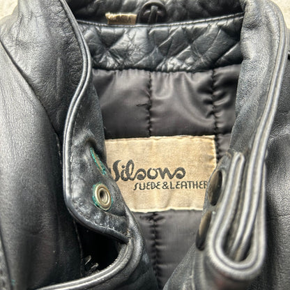 90s Wilson's Black Leather Moto Biker Jacket- M