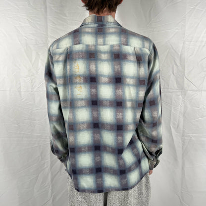 50s Soft Cotton Shadow Plaid Flannel Shirt- L
