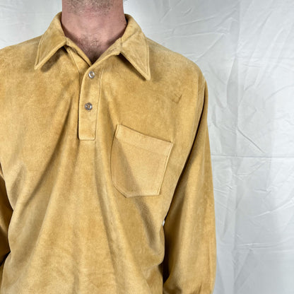 70s Campus Velour Long Sleeve Polo- L