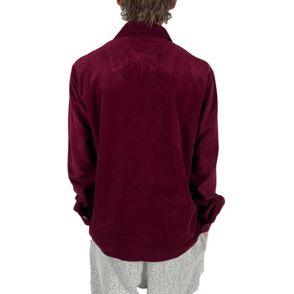 70s Wine Red Velour Long Sleeve Polo- XL